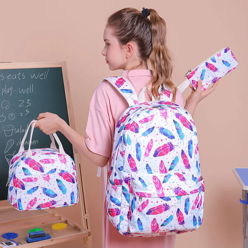 Sac à dos trois pièces imprimé pour femme, cartable d'école primaire, nouveau style