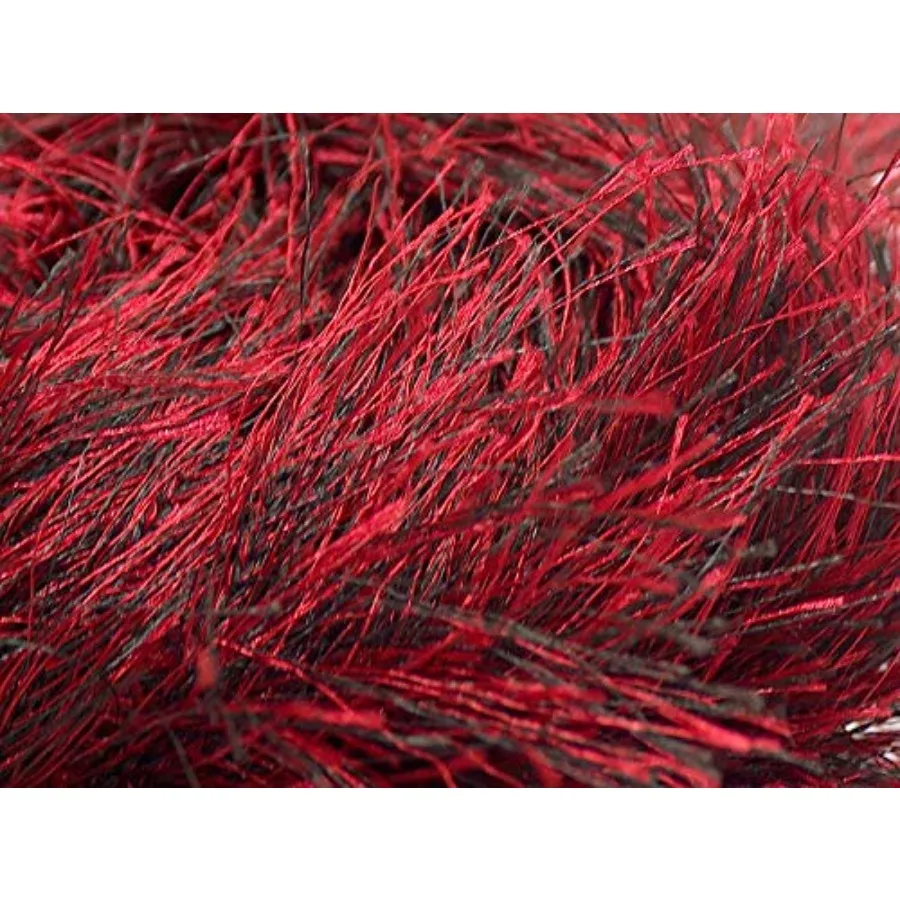Red Black Extra Long Eyelash Yarn Ice Luxurious Fun Fur 50 Grams, 38 Yards