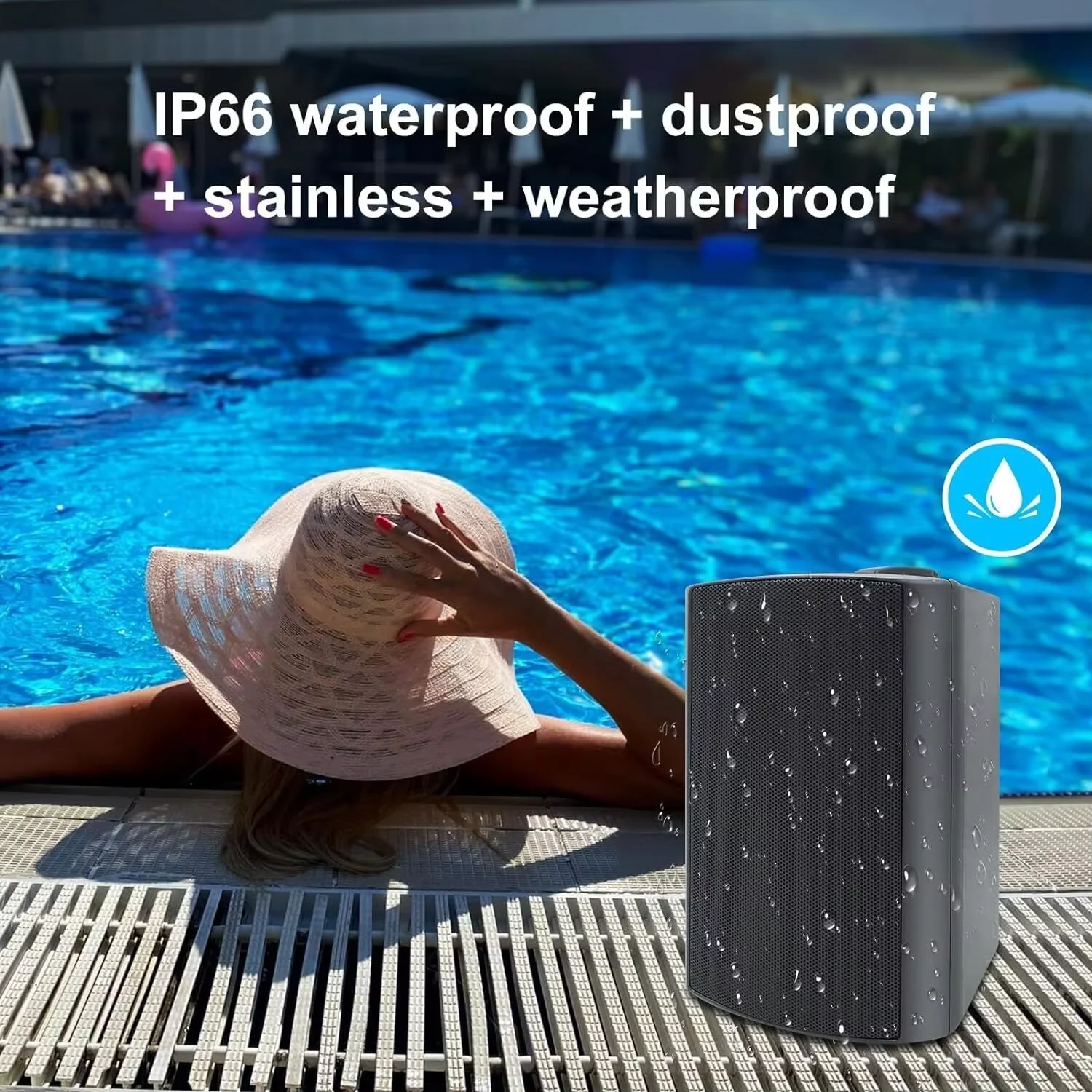 Herdio 2PC 4'' 200W Wall Mount Outdoor Passive Speakers Waterproof Strong Bass Wide-Ranging Stereo Sound Coverage For Patio Pool
