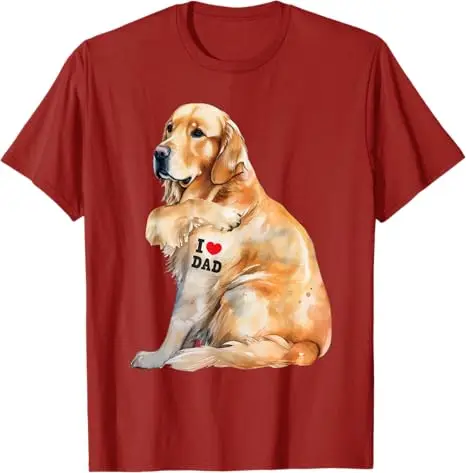 I Love Dad - Patriotic Golden Retriever Canine Dog Lover T-Shirt Puppy Trainers Y2k Design Graphic Outfit Father's Day Daddy Tee