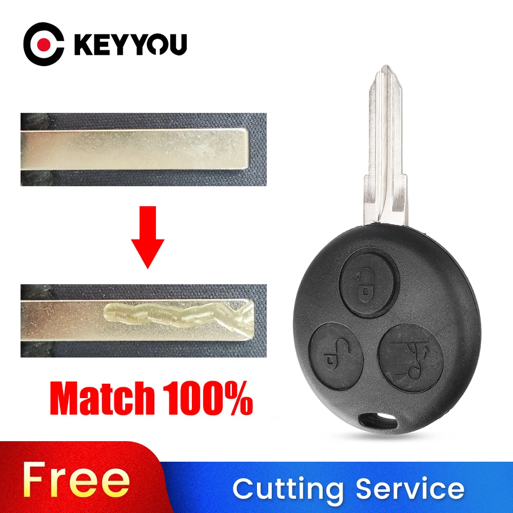 KEYYOU With Cutting Service For Mercedes Benz Smart Fortwo 450 Forfour Roadster Chiave Fob 3 Buttons Remote Car Key Shell Case
