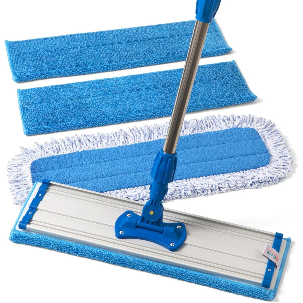 

Professional 18" Microfiber Mop with Stainless Steel Handle, Includes Dust Pad and 3 Wet Pads for All Floor Types
