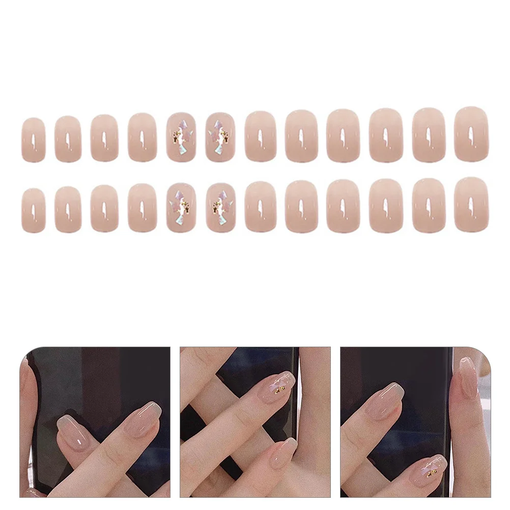 1세트 짧은 가짜 손톱, 탈부착 가능한 여성용 매니큐어 키트, DIY 네일 아트 장식용 ABS 소재 접착식 손톱, 중간 크기 웨딩용