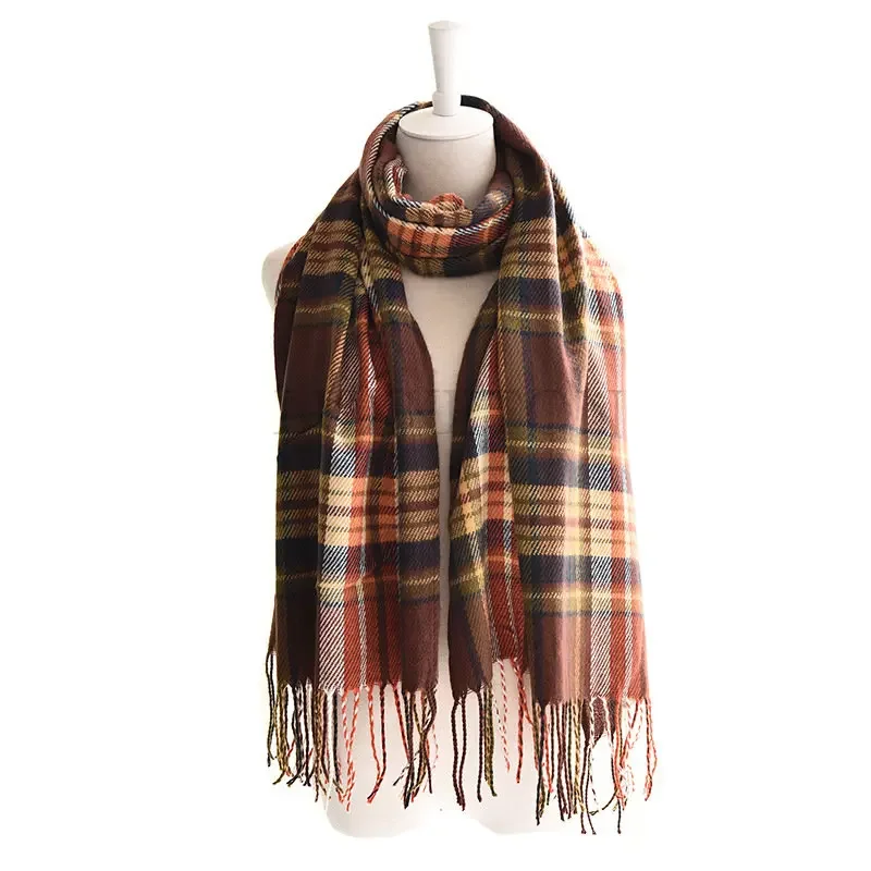 Plaid Long Scarf Winter Warm Cashmere Women Pashmina Foulard Bandana Scarves Female Luxury Hijab Tassel Shawl Wraps