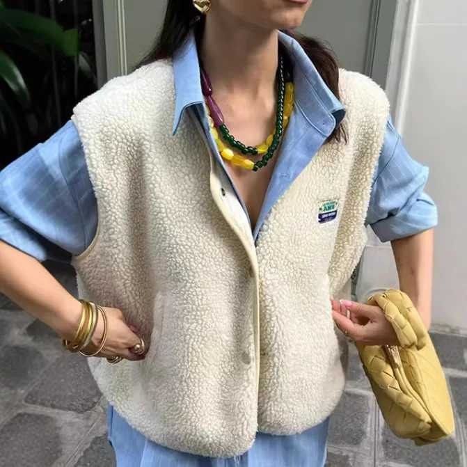 

Sleeveless Mao Mao Short Vest Top 2025 European and American Fashion Women's Loose Single-breasted Vest Jacket