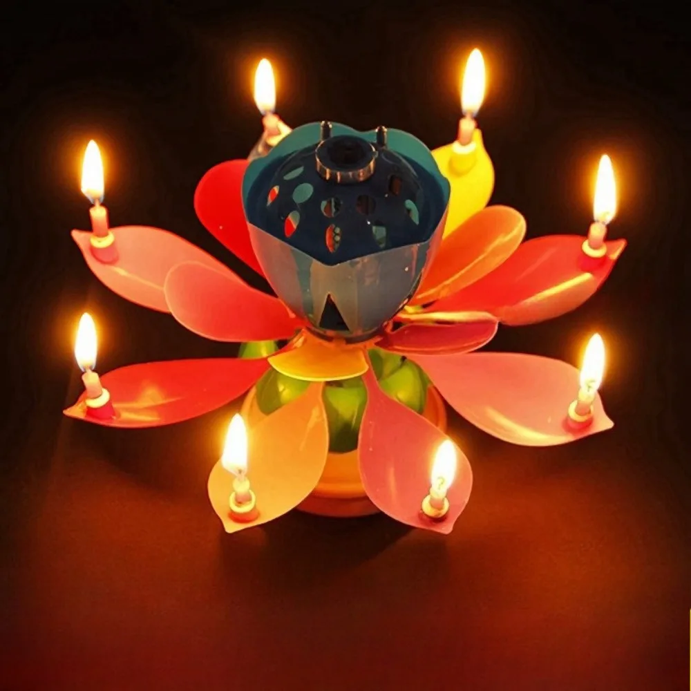 Lotus Birthday Candle Cake Decorations Creative Blossom Singing Music Surprise Rotating Candle Small Ornaments