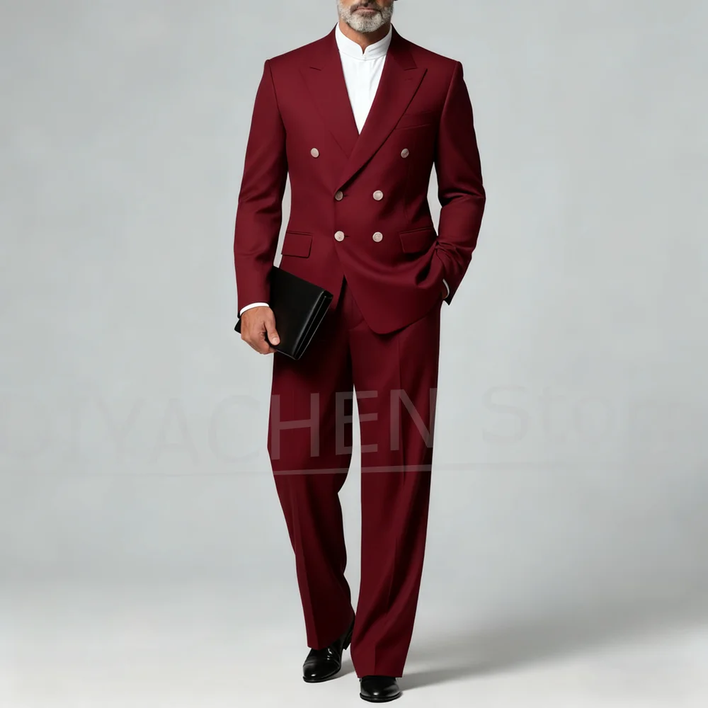 

Мужской двубортный костюм, комплект приталенного кроя, формальный смокинг для свадебной вечеринки, модные мужские однотонные костюмы с острым лацканом