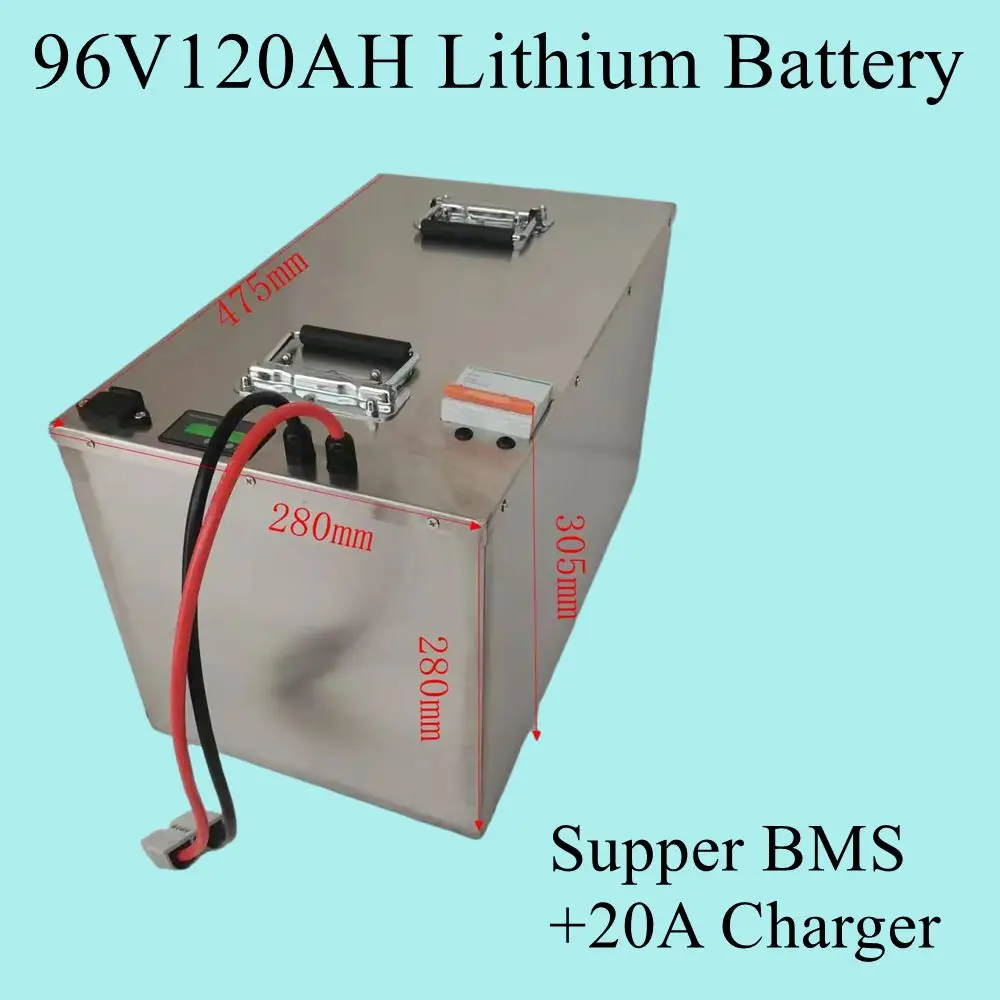 26S waterproof 96v 120Ah li ion Rechargeable battery  for 9600W 19KW Excavatorvehicle RV AGV Forklift boat inverter + 20A Charge