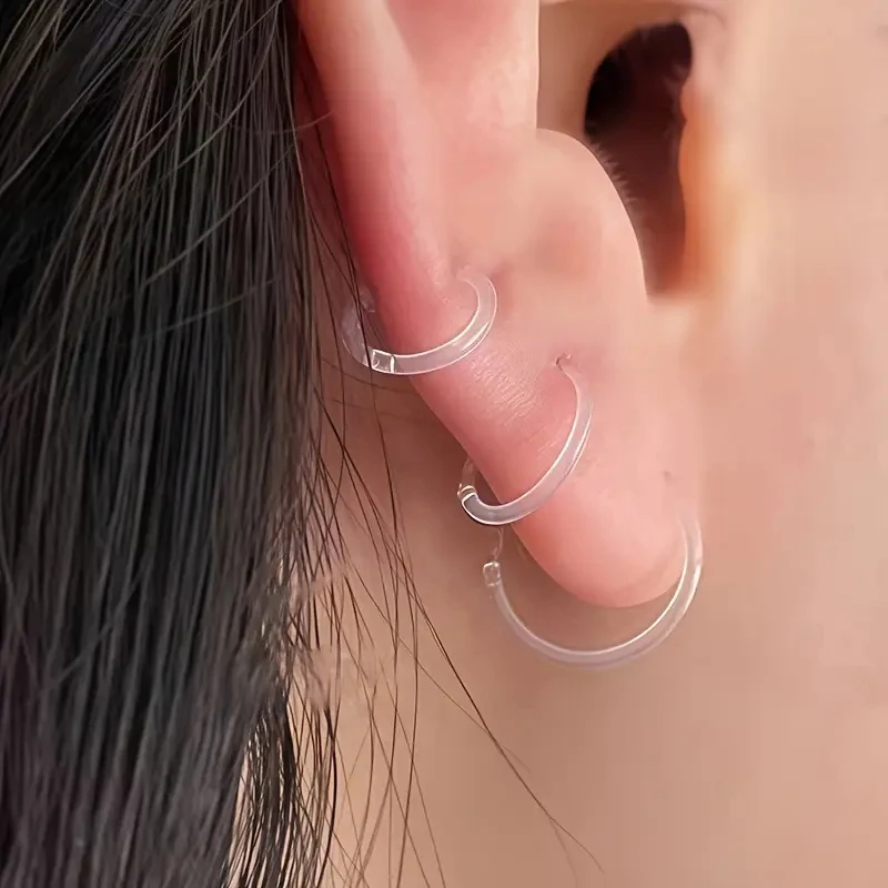 1 Pair Transparent Ear Bone Stud Rings Small Resin Hoop Earrings Acrylic Invisible Ear/Ring/Nose Ring for Women 6/8/10/12mm