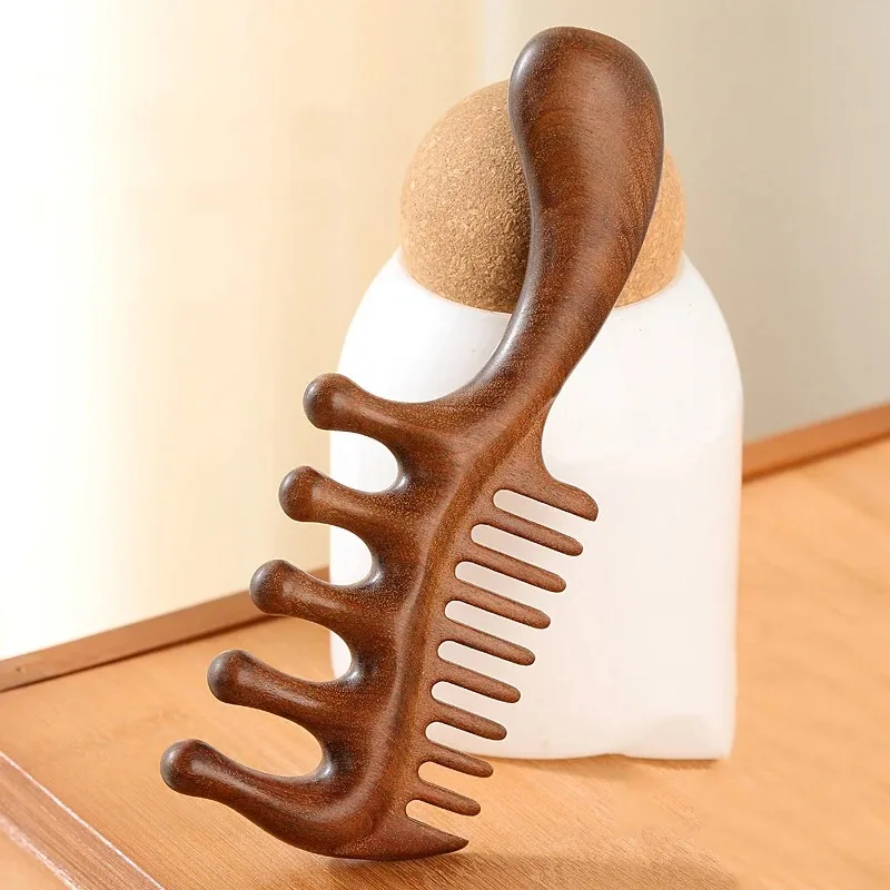 Natural Sandalwood Massage Hair Comb Wooden Wide Teeth Hairdressing Head Meridian Massager Tool Anti Static Scraping