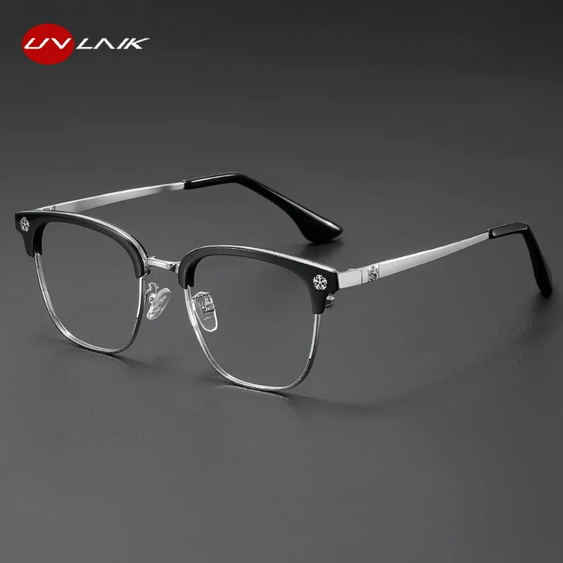 Montura de cejas de estilo japonés para hombres y mujeres, gafas de medio Marco, gafas de negocios, nueva moda, patrón de nieve