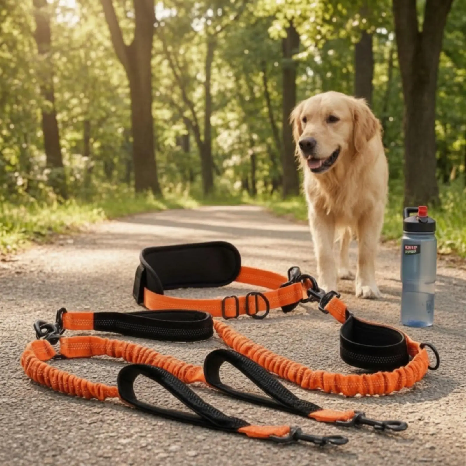 Dual Head Leash Paired Control Dog Running Lead Hands Free Waist Belt for Active Walking and Exercise