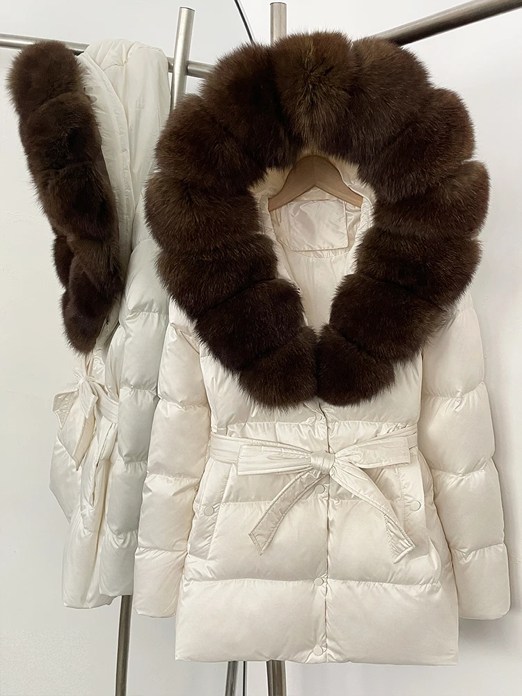 OFTBUY Winter 90% Duck Down Jacket Women Luxury Large Natural Silver Fox Fur Hooded Thick Warm Female Parkas Waterproof