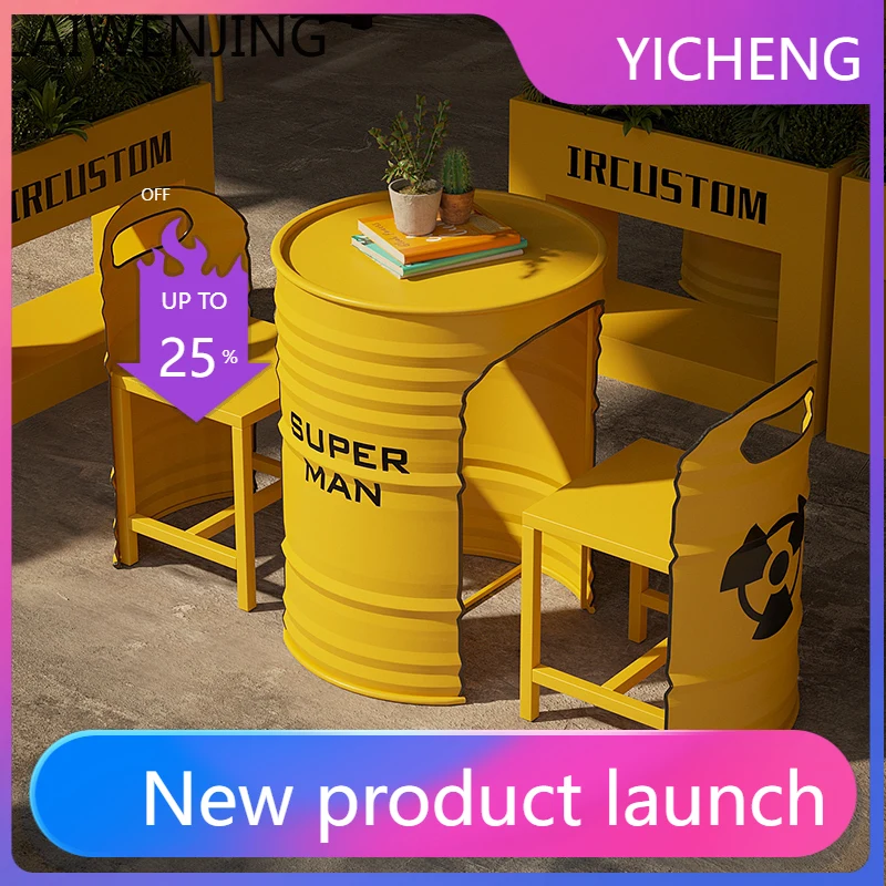 

LYY Industrial Style Table and Chair Set Creative Outdoor Oil Drum Table and Chair