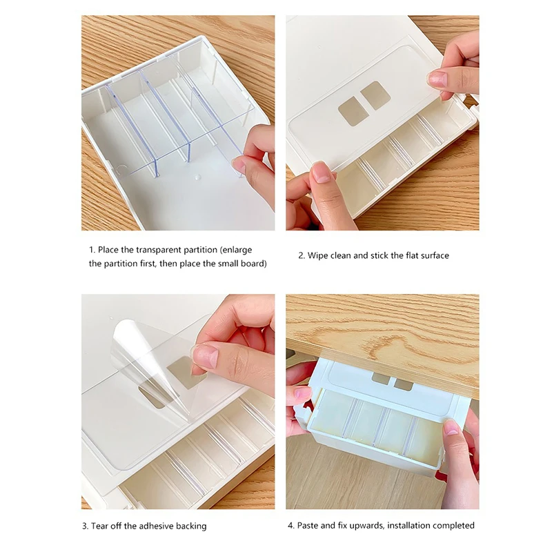 Caja de almacenamiento adhesiva para debajo de la Mesa, cajón oculto, herramienta de Arte de uñas, papelería de gran capacidad, cosméticos, estante organizador inferior para mesa