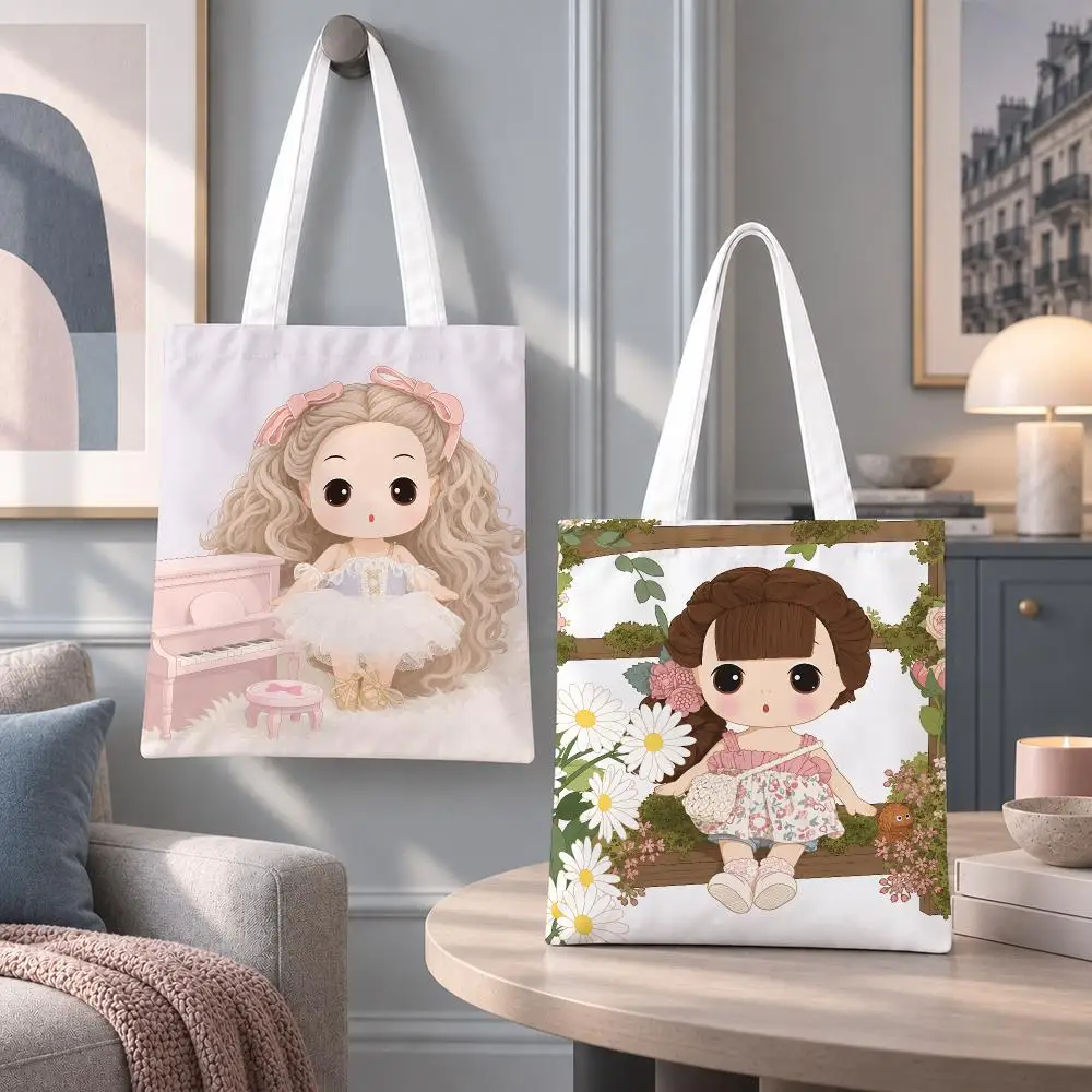 Cute Character DDUNG Storage Bags Eco Canvas Tote Odorless Reusable Double Print Shopping Bag
