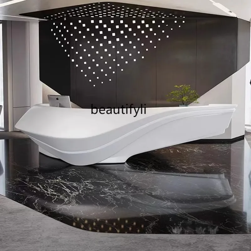 

yj7 Painted Front Desk FRP Reception Desk Hotel Beauty Salon Cashier Modern Fashion Counter Company Curved Bar