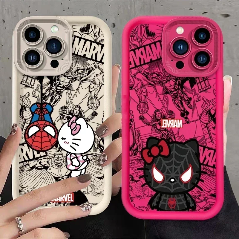 Marvel Spider Man Cat Liquid Silicone Phone Case For iPhone 15 Pro Max 14 13 12 11 X XS XR 7 8 Plus SE 2020 Soft Protect Cover