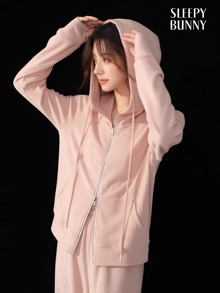 

Vintage Zip-Up Hoodie Jacket Women Short Casual Sweatshirt with Dual Zipper Warm Sporty Hooded Outerwear Autumn Everyday Wear