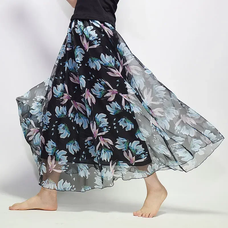 Summer Chinese Style Fashion Retro Beach Bohemian Skirt Floral Print Long Chiffon Skirt Boho Vintage Sweet Cute Hot Girls Skirts