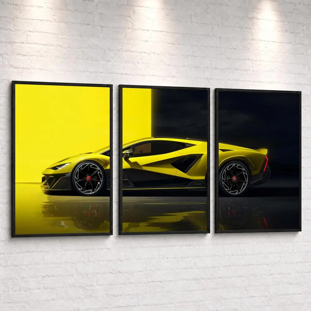 Yellow Exotic Supercar Painting Calligraphy Canvas Poster Set Wall Artwork Prints for Bedroom Living Room Home Decor Gift