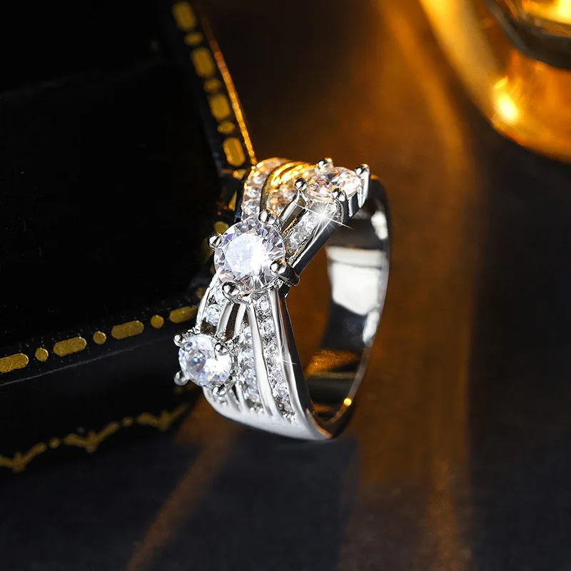 

Сверкающее обручальное кольцо CZ для женщин | Обручальное серебро стерлингового серебра | Роскошные ювелирные изделия-пасьянс | Подарок Бесплатная доставка