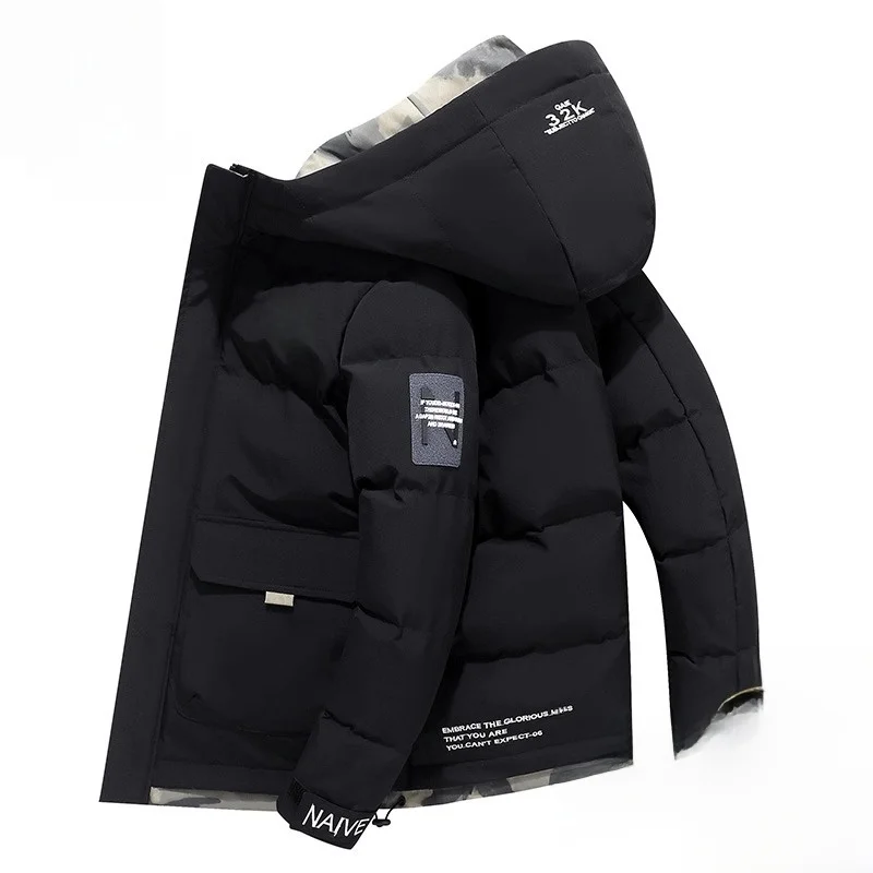 

Мужская хлопковая куртка с капюшоном Thiened Down, повседневная модная теплая молодежная ткань-стойка с волокнистым покрытием из полиэстера Long Sve