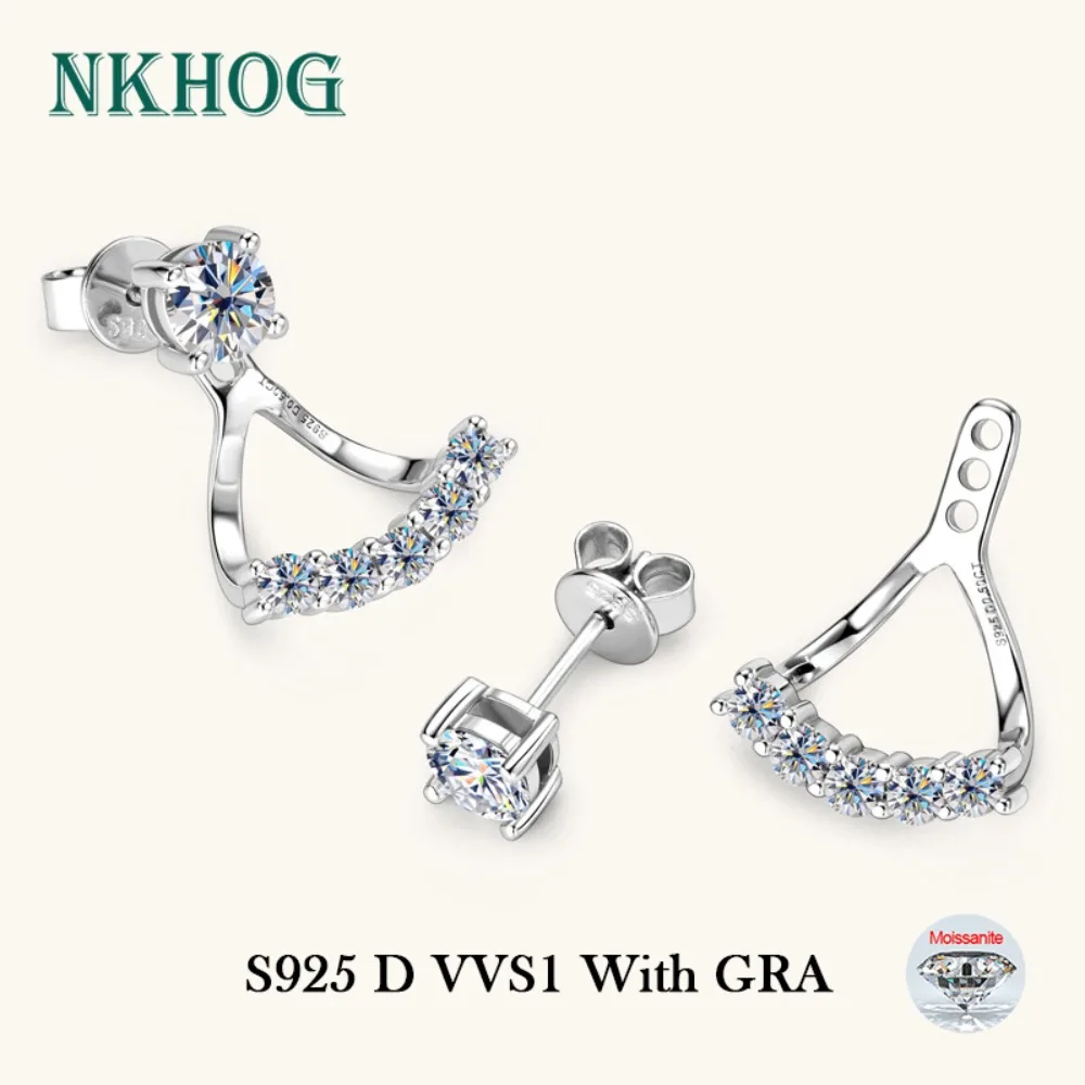 

NKHOG 5mm Round Cut Real Moissanite Stud Earrings For Women 925 Sterling Silver Dual Purpose Engagement Wedding Gift Diamond GRA