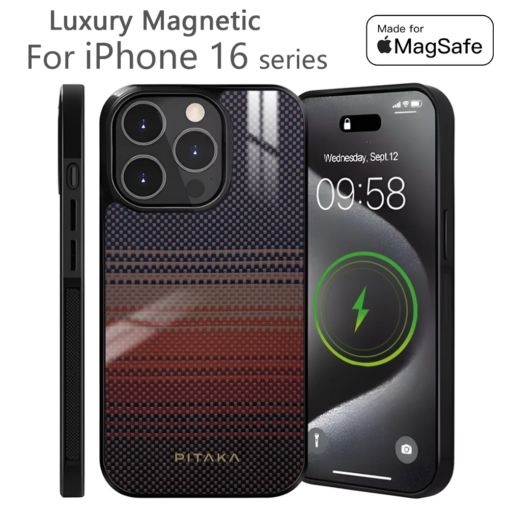 

Kevlark Premium carbon fiber Phone Case For iPhone 16 15 14 13 12 11 Pro Max Plus Mini Magnetic Magsafe Wireless Charging Cover