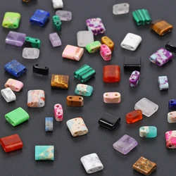 Natural Jade Quartz Stone Bead Double Hole Square Loose Spacer Bead For DIY Jewelry DIY Making Bracelet Necklace Supplies