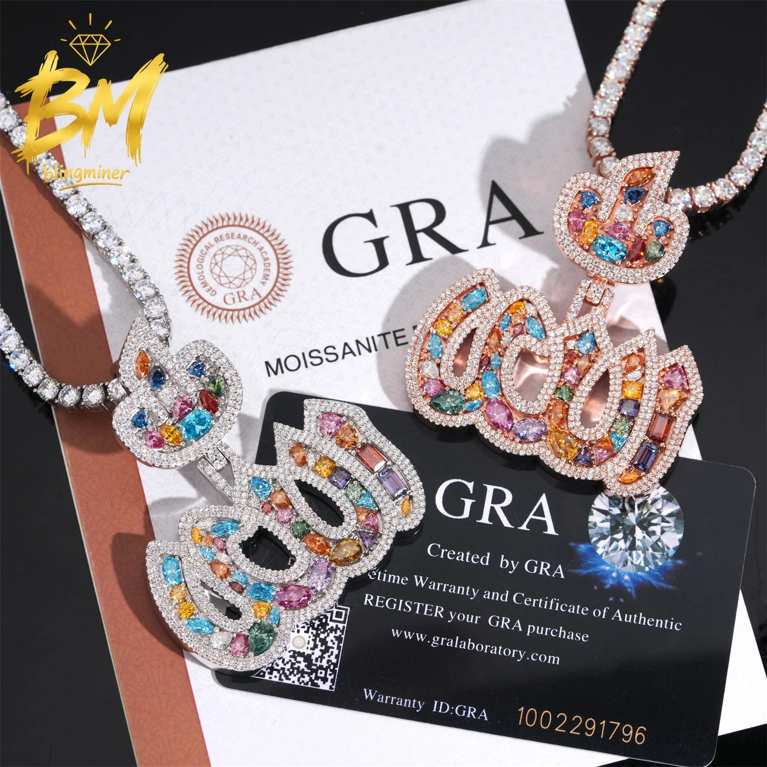 Colgante Blingminer multicolor Vvs Moissanite para hombres y mujeres, colgantes de plata S925 con incrustaciones de diamantes, pasan la prueba del diamante