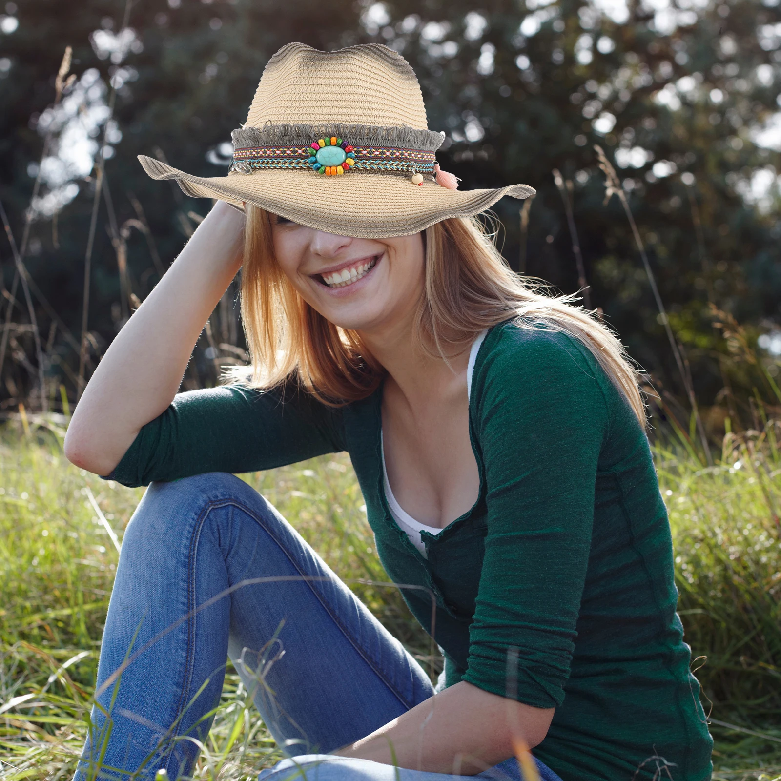 

Straw Cowboy Wide Brim Sun Hat Foldable Outdoor Beach Summer Fashion Hats Hats For Women Color Adjustable Strap