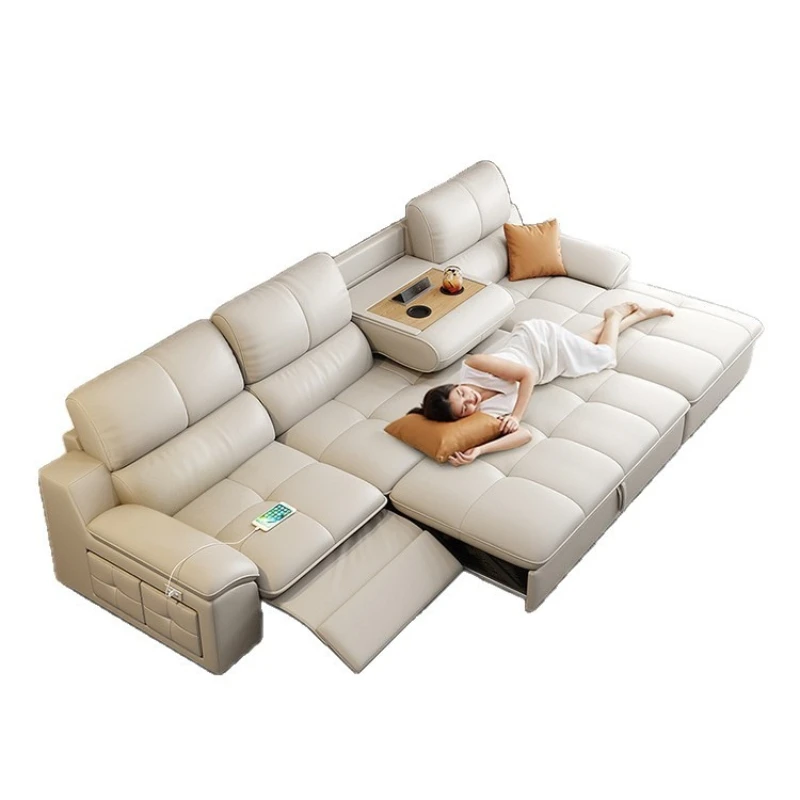 

Italian Simple Smart Electric Leather Sofa Living Room Adjustable Clamshell Coffee Table Multifunctional Sofa Bed