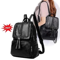 Mochila multifunción para mujer, mochila de cuero auténtico, bolso escolar, bolso de hombro de viaje impermeable negro clásico