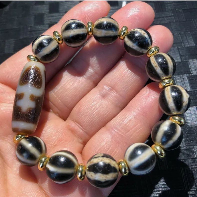 Magic Power Tibetan Old Agate Precious Bottle Totem dZi Bead Bracelet 11*29mm