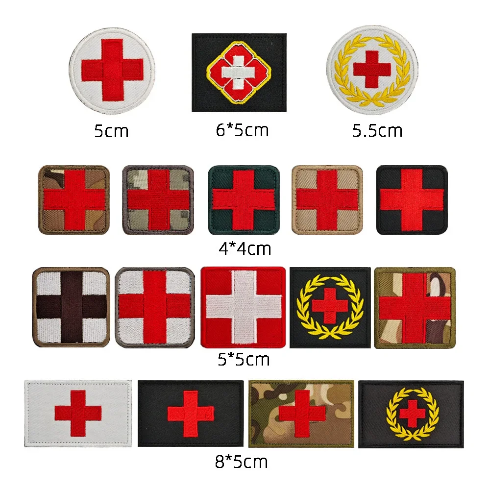 International Medical Care Logo Embroidery Hook&loop Patches Red Cross Flag Tactical Badge Round Square Camo First Aid Emblem