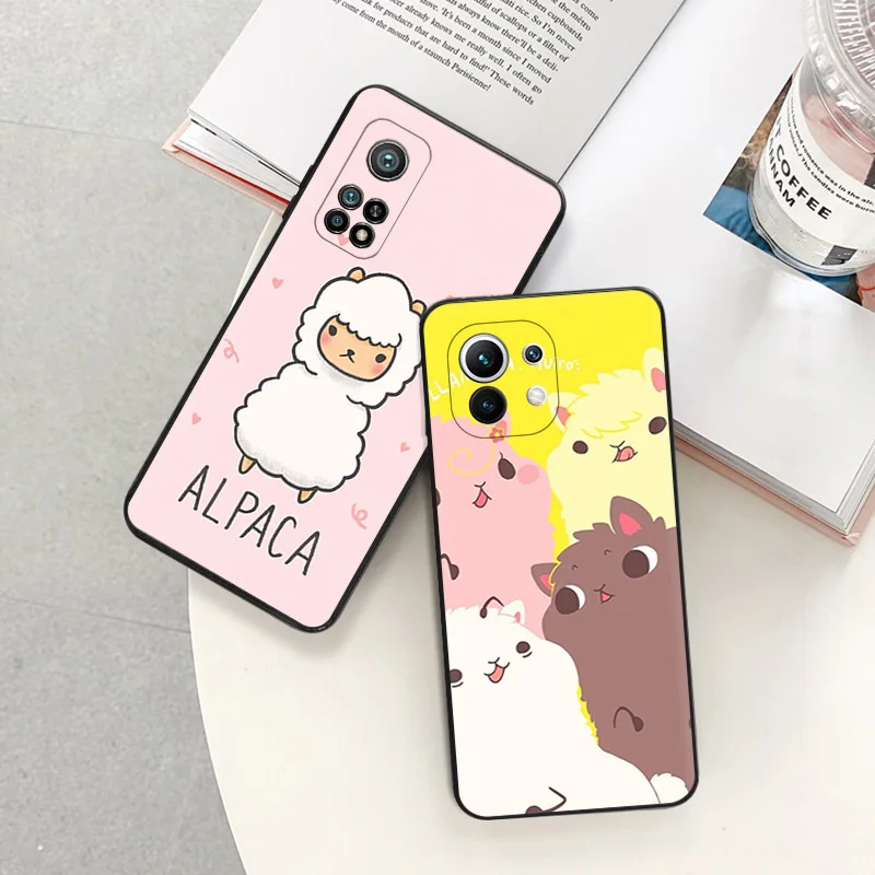 Phone Case For Redmi 10C 10A Note 11 Pro 10 10s 11s Cute Alpaca Llama Sheep Xiaomi 10t 11t Lite Black Soft Protective Cover