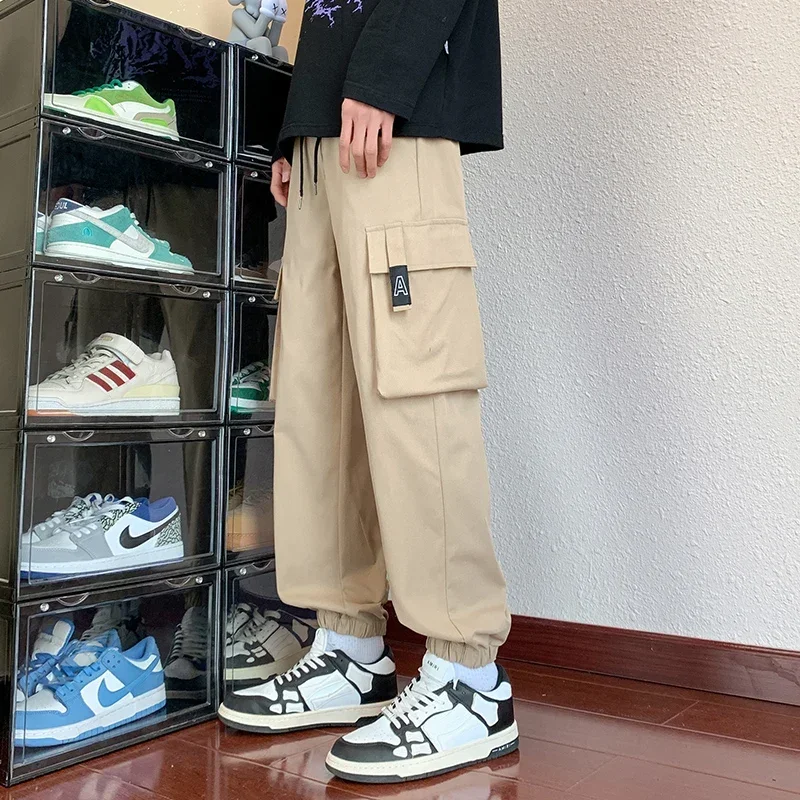 Jesienne spodnie męskie Khaki Cargo Parachute Pants Harajuku Streetwear Work Trousers Y2k Hip Hop Wide Leg Joggers Men Baggy Techwear Pants