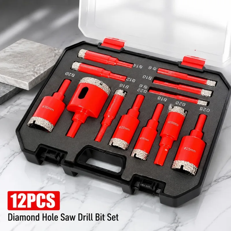 12Pcs Diamond Hole Saw Drill Bit Set 6‑35mm Core Drill Bits for Tile Glass Marble Granite Ceramic Cutting with Storage Case