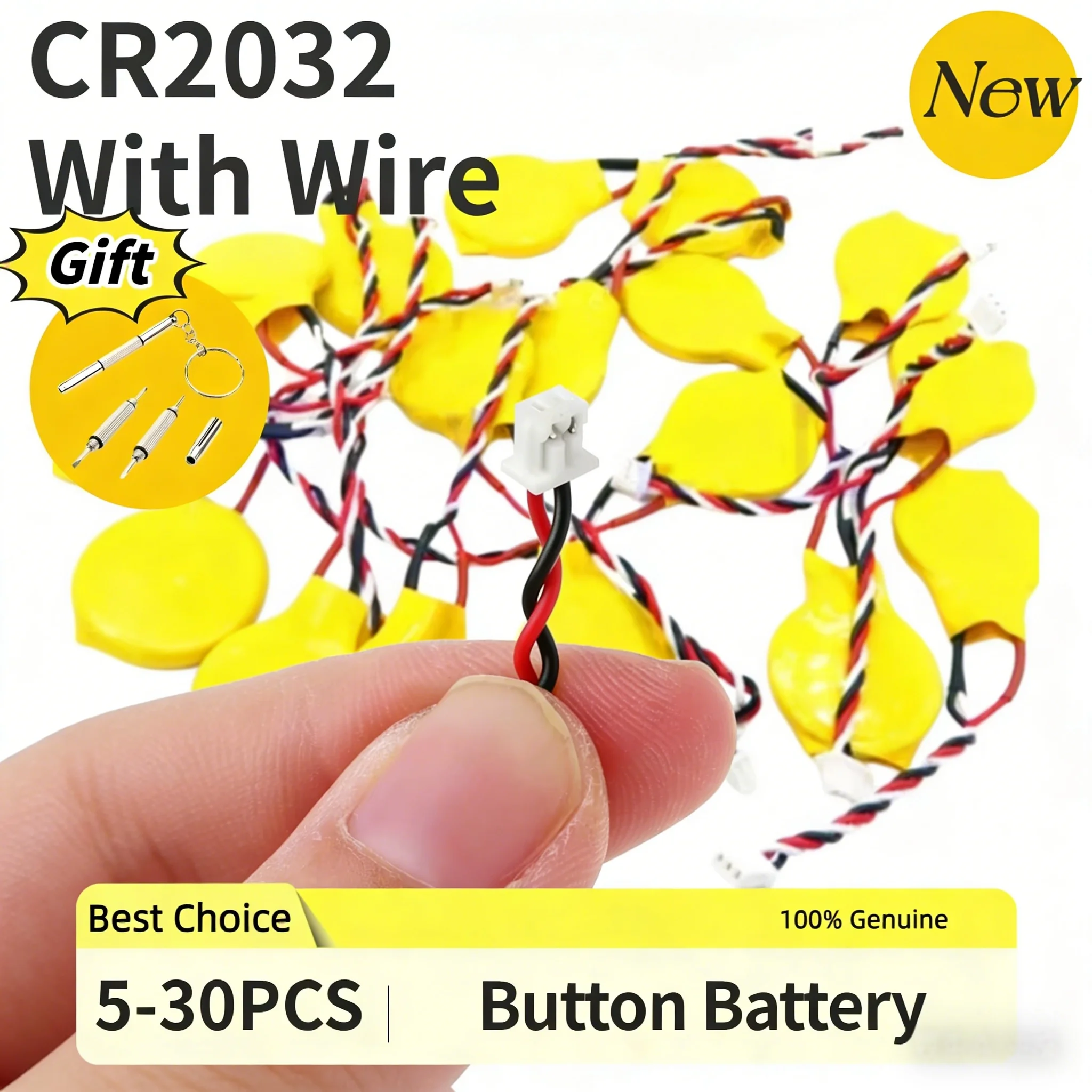 5-30PCS CR2032 Battery with Wire 2pin Laptop Motherboard BIOS CMOS Battery Disassemble Button Battery CR2016 2032