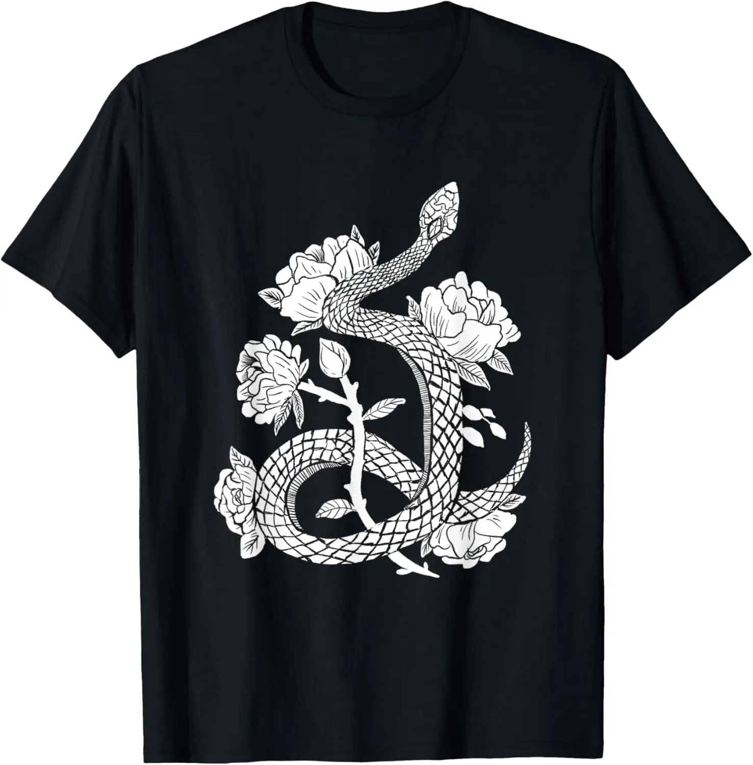 Camiseta punk bruja gótica de serpiente y flores