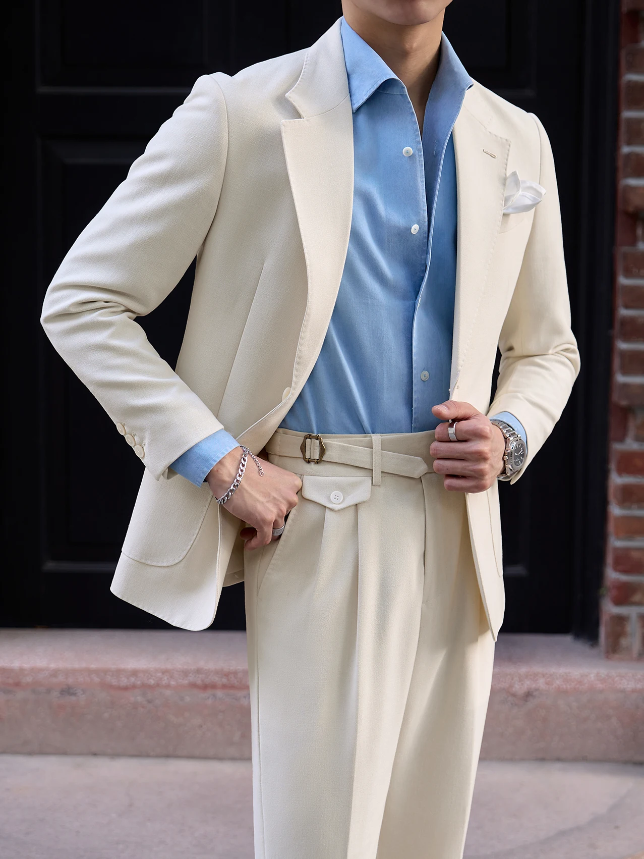 YF40  Temperament Suit for Men British Business Slim-fit Formal Groom Wedding Casual Apricot Blazer