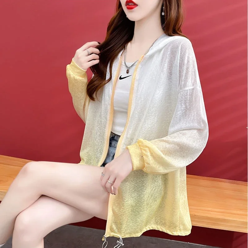 Sun-proof Jackets Women Gradient Hooded Loose Basic Chic All-match Cool Streetwear Sporty Teens Ulzzang Chaqueta Mujer Summer BF