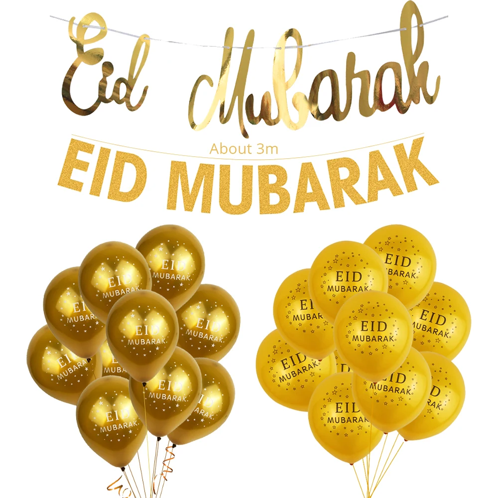 EID Mubarak Decor Gold Banner Balloons Decoration Islamic Muslim Party Supplies Ramadan Kareem Decorations for Home 2024