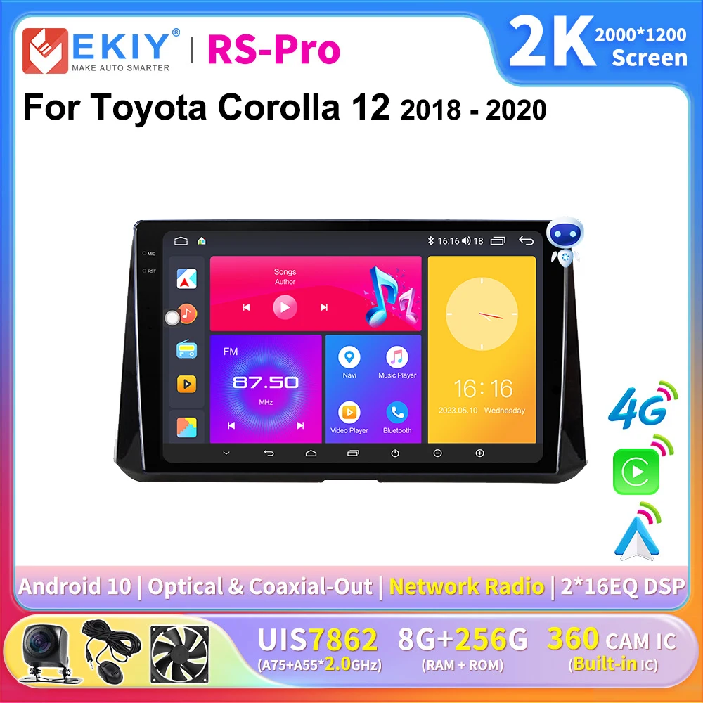 EKIY 2K Screen CarPlay Radio For Toyota Corolla 12 2018 - 2020 Android Auto 4G Car Multimedia Player Stereo Ai Voice Navi Stereo