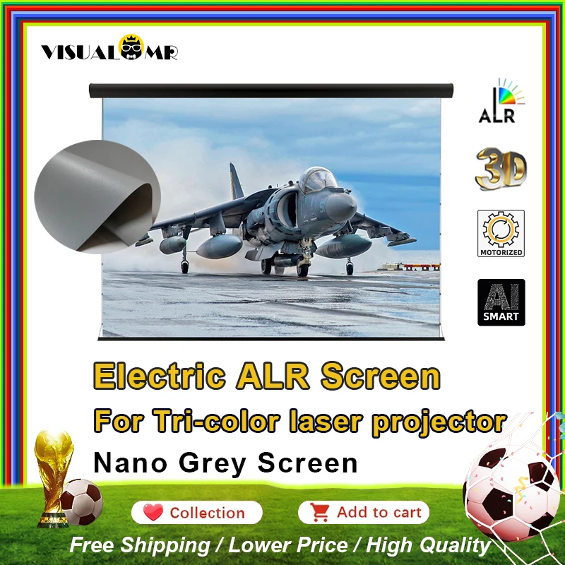 Motorized Electric Drop Down Nano Grey ALR Wall Mount Projection Screen 150inch Max 4K Projection for Tri-color Laser Projector
