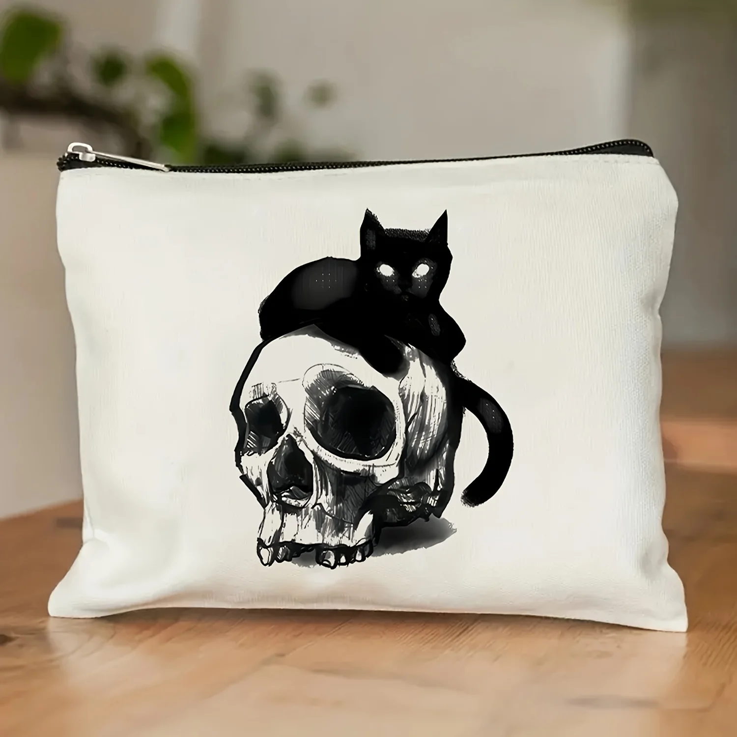 

A Halloween Black Cat Skull Makeup Bag - Cute Multifunctional Zipper Pouch, Jewelry Storage Bag
