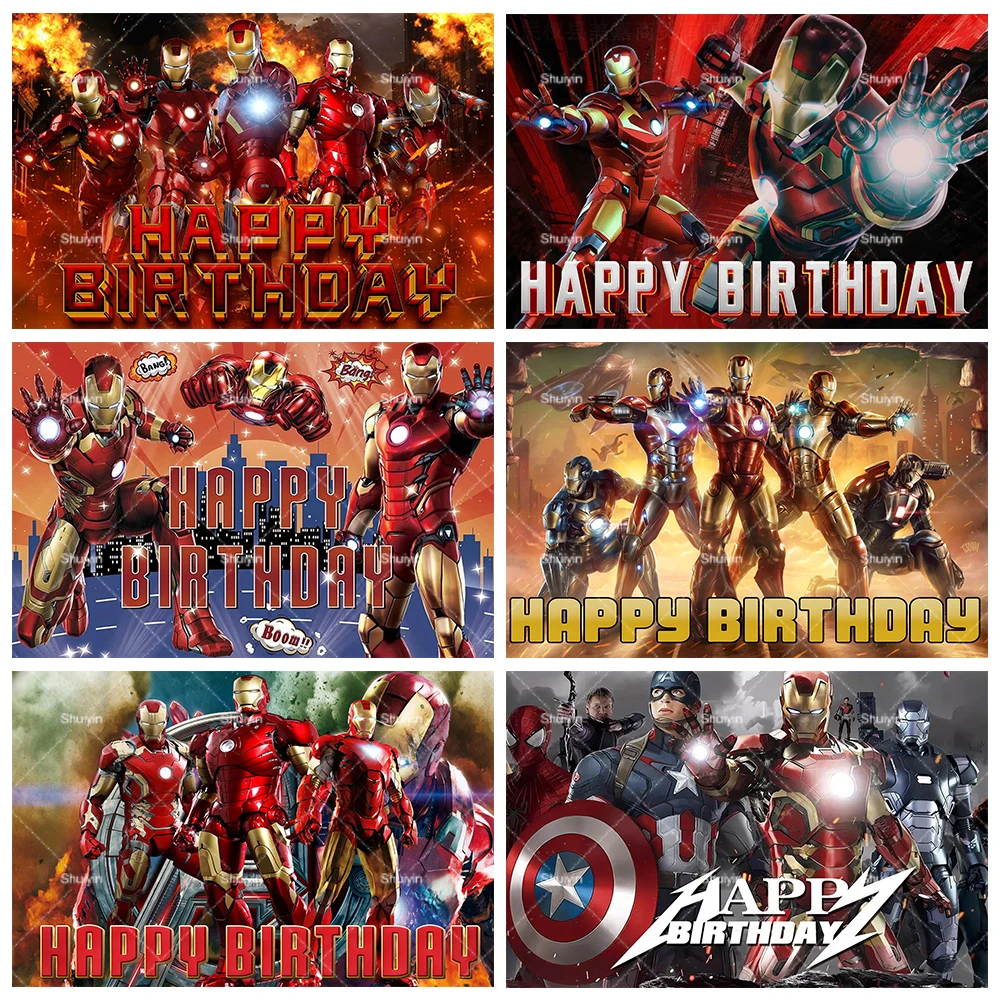 

The Avengers Iron Man Backdrop Boys Birthday Decoration Banner Party Supplies Kids Gifts Photo Prop City Hero Poster Background