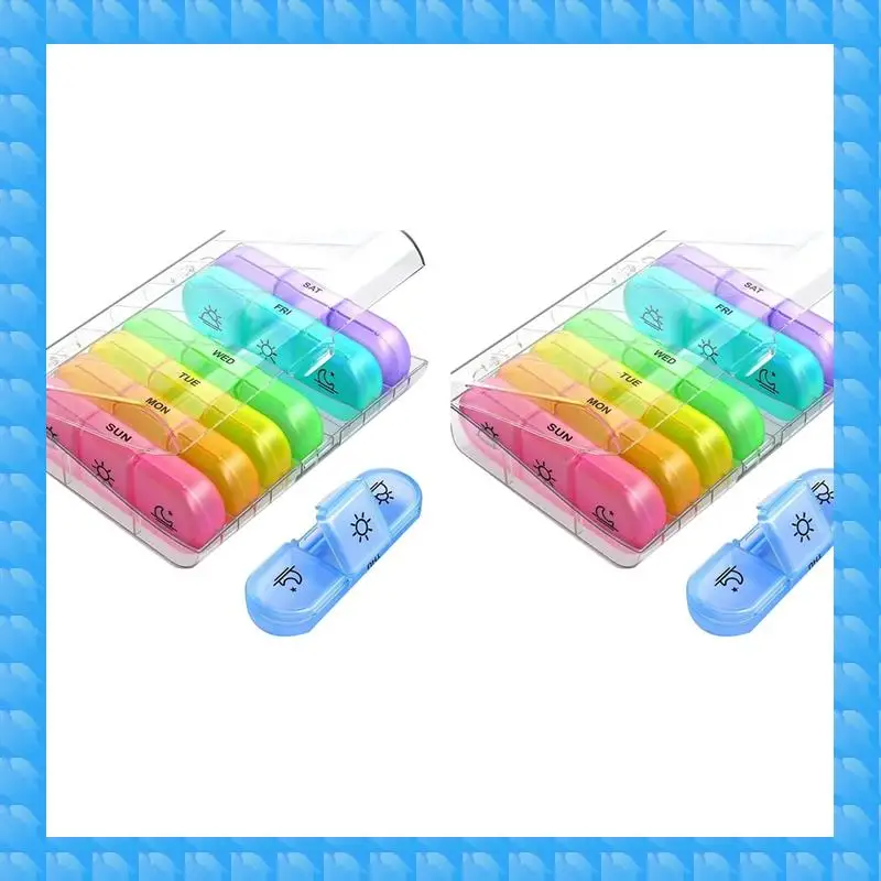 

ETRT 2X Pill Box 7 Days Organizer 21 Grids 3 Times One Day Portable Travel With Large Compartments For Vitamins Medicine,B