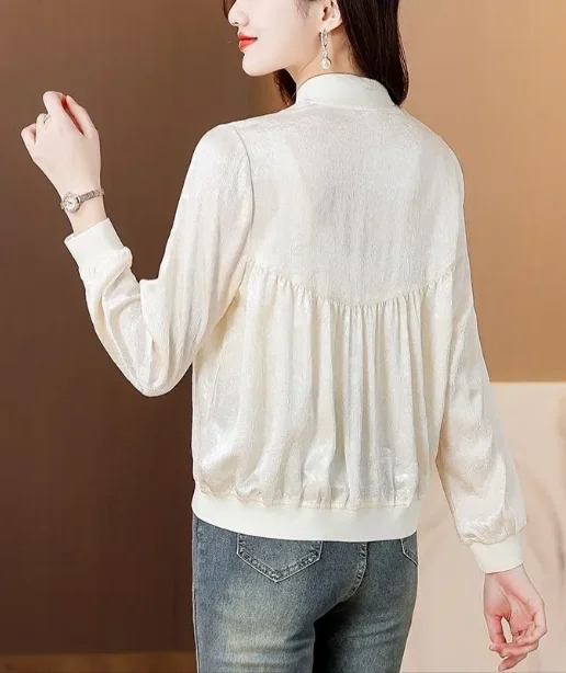 Jacquard Silk Short Jacket Ladies Thin Coats Loose Baseball Casual Top Fashionable Western sun protective Jacket
